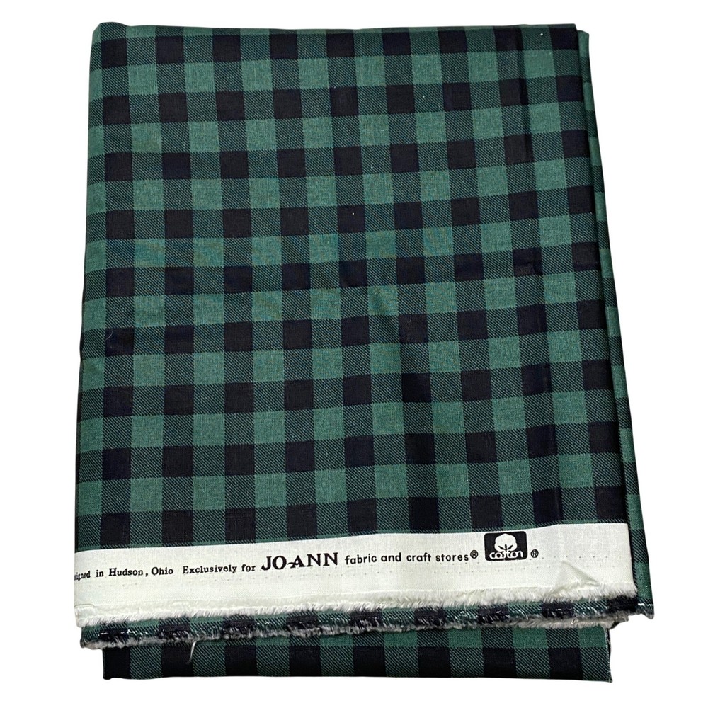 Jo-Ann Fabrics Green Black Buffalo Plaid Cotton Check Fabric 4 yds Sewing Crafts