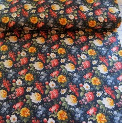 By The Yard ~ Roses On Dark Navy Cotton $3.99 Ships ANY Amount Of Fabric