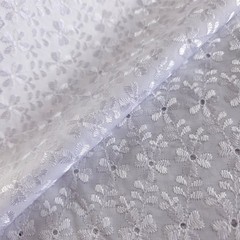 White Polycotton Eyelet Fabric Embroidered Floral Scalloped 40″ By the Fabric