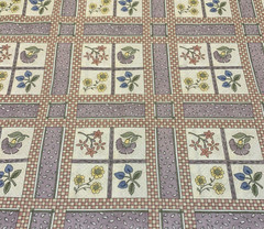 Vtg Floral Fabric By Debbie Mumm For SSI Grid Pattern Muted Lavender Cream BTHY