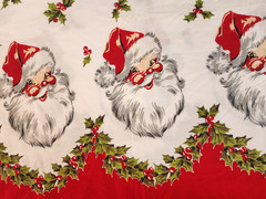 VIntage 50s Christmas Border Print Santa Claus 8 yards 34 W Extremely Rare MCM