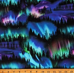 Cotton Northern Lights Trees Aurora Borealis Fabric Print by the Yard D476.69