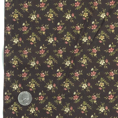VTG Calico Ditsy Tiny Flowers Pink Cream Green On Brown Cotton Fabric BTY Granny