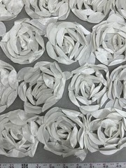 Maci IVORY 3D Floral Polyester Satin Rosette on Mesh Fabric by the Yard – 10057