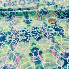 Abstract Geometric Green and Blue Spandex Fabric 4 Way Stretch for Swimwear