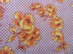 Feed Sack Gold Flowers on Brown Check 100% Cotton Fabric 36 X 44 Inches