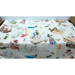 Vtg 1950s Peter Pan Neverland Barkcloth Fabric 61×44 MCM Rare Novelty Textile