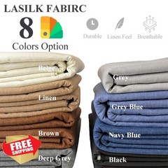 LaSilk Faux Linen Upholstery Fabric Grey Blue 1 Yard
