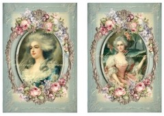 Victorian Ladies Pink & Blue MULTI-SIZE SET Cotton Fabric Quilt Blocks