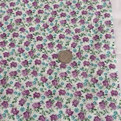 Vtg Calico Scrap Pack Floral Purple Aqua Lavender Lightweight Cotton Blend Quilt