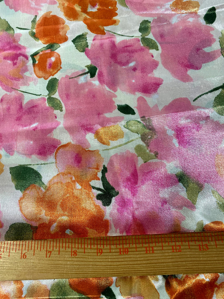 Vintage polyester/acetate fabric/large orange & pink floral 1 yd 17″ x 56″