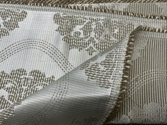 Designer Fabric Remnant Beige & Silky Silver Thread 21” X 54”