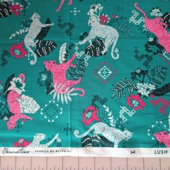 Boundless Fabrics Bluprint Lush Teal Pink Leopard Tropical Cotton Sold by Yard