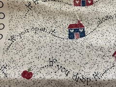 Vtg 1 Yd Beige Red Blue House Hearts If You Use It Quilt FABRIC
