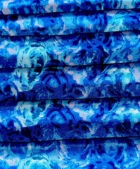 Gorgeous Vtg Polyester Abstract Floral Fabric 59”x2.1Y Light & Dark Blue