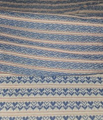Vintage 70s Blue Hearts Knit Tube 3 Yds Fair Isle Heart Double Knit 61″ Around
