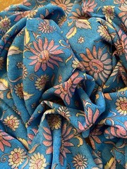 Blue Colorful Floral Print Fabric ~2.5yd Crafts Sewing DIY Art Material Fashion