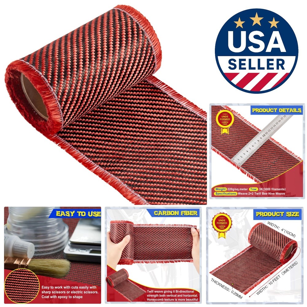 9.84ft x 4in Red Carbon Fiber Twill Weave: Industrial Strength for Multiple Uses