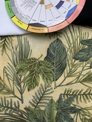 Hoffman Cotton Fabric Indian Summer Green Leaves Pine Needles Gold Yellow BTY