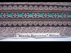 Cranston Cotton Fabric Pillow Panel White Cat w/ Teal Bow Brown Patchwork 17″