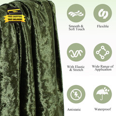 Olive Green Stretch Crushed Velvet Fabric by the Yard, 1 Yard 63″ Wide Soft Fabr