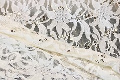 EMBROIDERED FLORAL LACE FABRIC WITH BEAD SPARKLE SOFT WHITE 56″ WIDE BY THE YARD