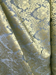 BLUE GOLD Damask Jacquard Brocade Flower Floral Fabric (110 in.) Sold BTY