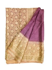 Pure Tussar Sari, Silk Fabric 5 Yard, Recycled Natural Vintage Fabric TSS3286