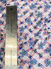 Blue Flowers Bugs on Pink White Lattice 1-7/8Y x 44″ W Vintage Cotton Fabric