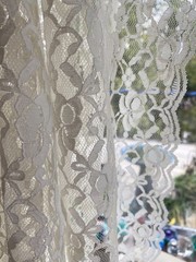 Ivory Double Scalloped Lace Fabric ~ Scallop Edge on Both Sides ~ 1 yard, 38″ wd