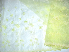 NYLON EMBROIDERED FABRIC 40″ long x 54″ wide very pale yellow (sew rm 3)