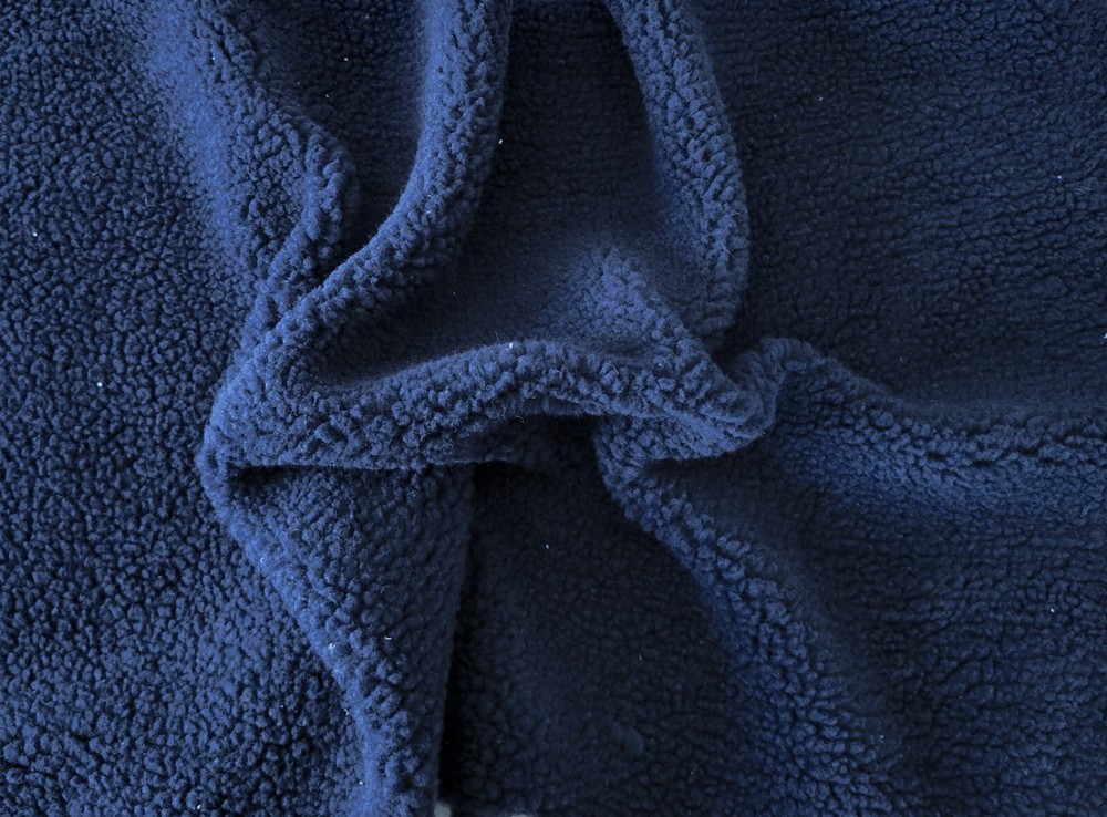 Navy Sherpa Fleece Knit Fabric By the Yard (Jacket Lining, Blanket) 7/24