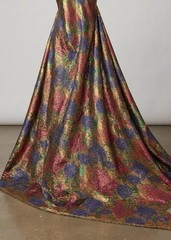 Red Copper Blue Green Jacquard Metallic Brocade Fabric 58” Width By The Yard