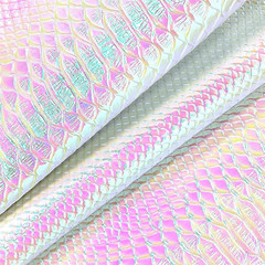 30X135Cm Holographic Crocodile Skin Vinyl, Iridescent White Alligator Faux