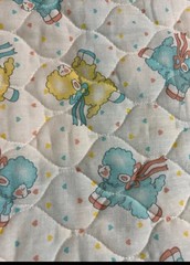 Vintage Baby Quilt panel Jumping Lambs Pastels Hearts Yellow Blue Pink Quilted