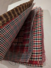 LOT of 20 Plaid Red Blue White Green Random sewn cotton fabric QUILT Blocks 6×6