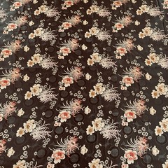 VTG Chinese Floral Brocade Fabric Black Background Shou Symbol Chrysanthemum 2yd