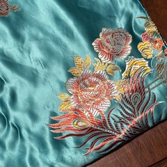 angzhou Silk Brocade Set Turquoise & Pink Phoenix Peony Bedspread Coverlet 84×70