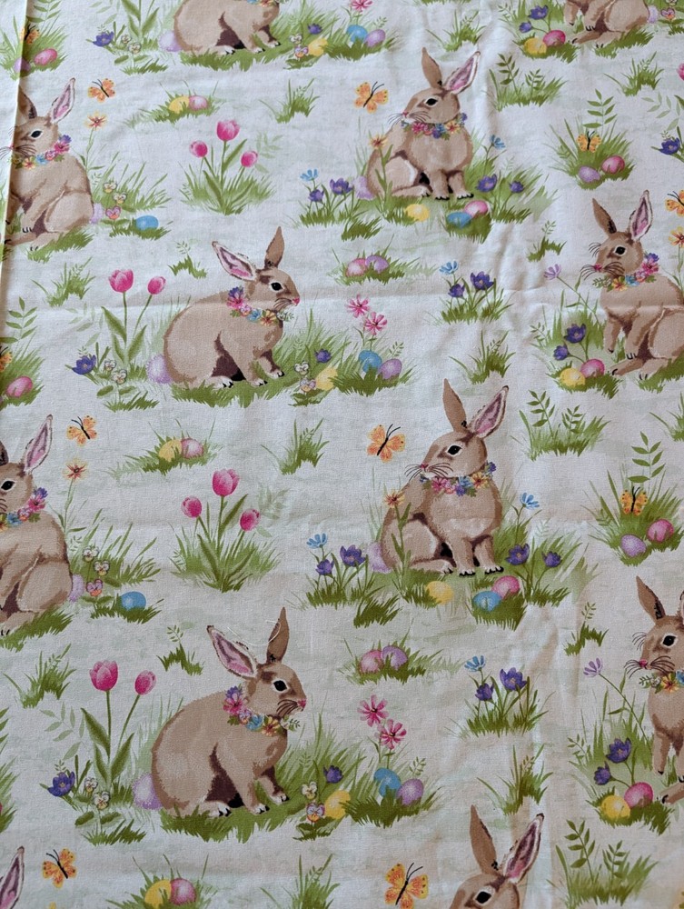Hobby Lobby Fabric Rabbits Floral Cotton 114×44 Easter Theme Bunny Sewing