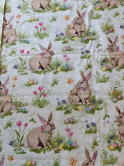 Hobby Lobby Fabric Rabbits Floral Cotton 114×44 Easter Theme Bunny Sewing