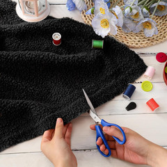 Sherpa Fabric 2 Yard X 63 Inch Faux Lambskin Thermal Lined Black Fur Sherpa Flee