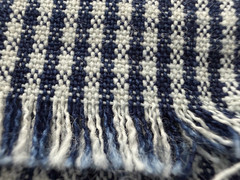 Woven navy & white check plaid fabric, 5.5 yard length, 59″ wide. For aprons +