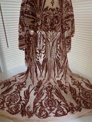 Alaina COPPER Curlicue Sequins on Mesh Lace Fabric by the Yard – 10018