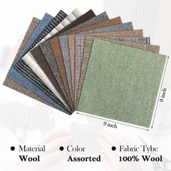 12 Pcs Wool Fabric by the Yard 9 X 9 Inches Wool Remnants Offcuts Multi Color Tw