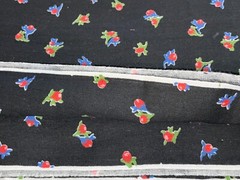 By 1/2 Yd Vintage Red Blue Green Flower Buds on Black Floral Cotton Fabric BTHY