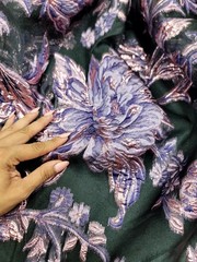 Pink Mauve Floral Brocade Fabric Sold By The Yard Black Organza Bridal Prom Dres