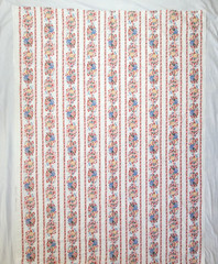 Vintage Cranston Floral Rose Bow Stripe Fabric Pink Blue Bouquet Cottagecore BTY