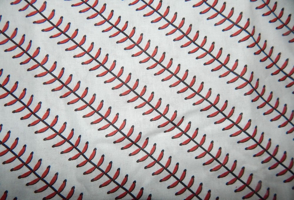baseball stitches cotton fabric white red sports ball major little league BTY