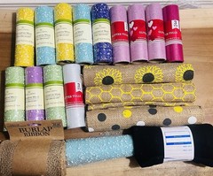 Mix Lot 19 Rolls Tulle/burlap Ribbon/Hobby Lobby Fabric Remnants