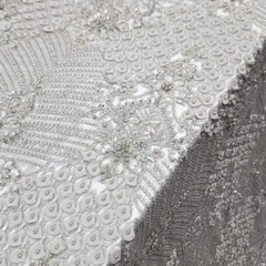 Silver Beads Lace Fabric By The Yard Embroidery 3d Chiffon Leaves Sequins Lace